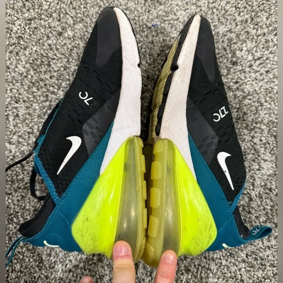 Nike airmax 270 black spruce volt colorway, youth size 5