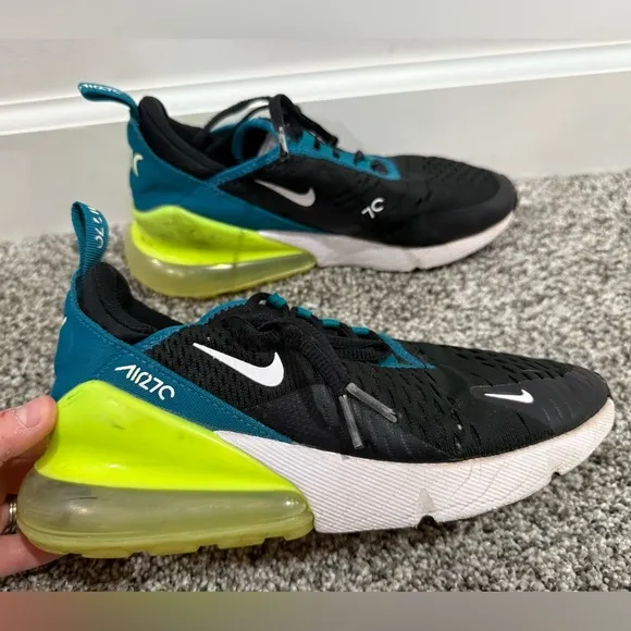 Nike airmax 270 black spruce volt colorway, youth size 5