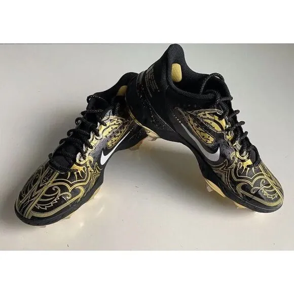 Nike Alpha Huarache Elite 3 Low Black Gold Men’s Size 7 Baseball Cleats NEW