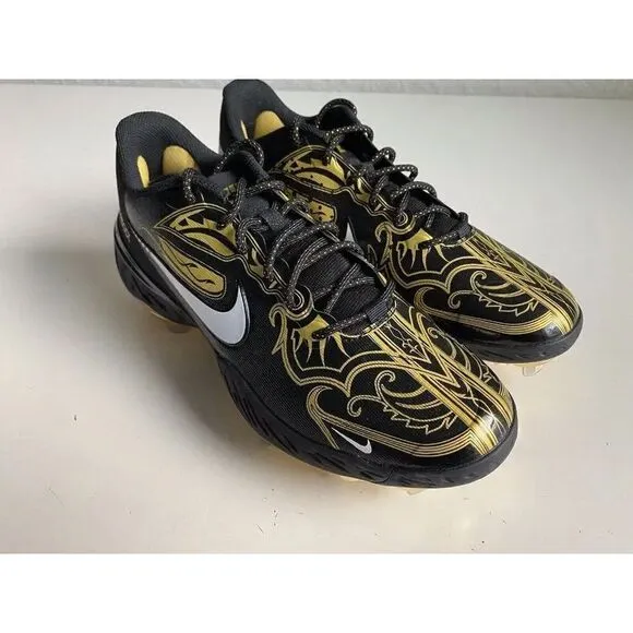 Nike Alpha Huarache Elite 3 Low Black Gold Men’s Size 7 Baseball Cleats NEW