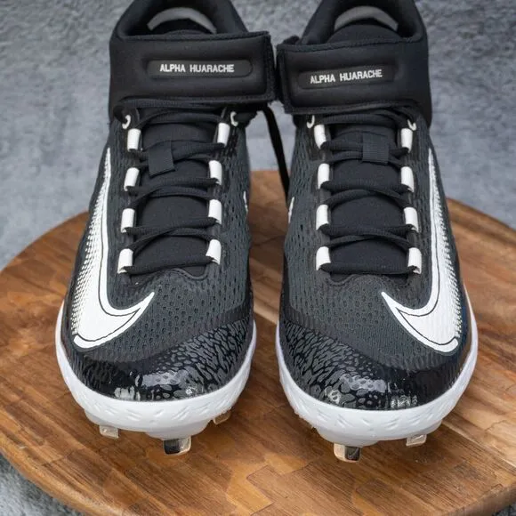 Nike Alpha Huarache Elite 4 Mid Metal Baseball Cleats Black | White Sz 14