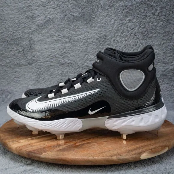 Nike Alpha Huarache Elite 4 Mid Metal Baseball Cleats Black | White Sz 14