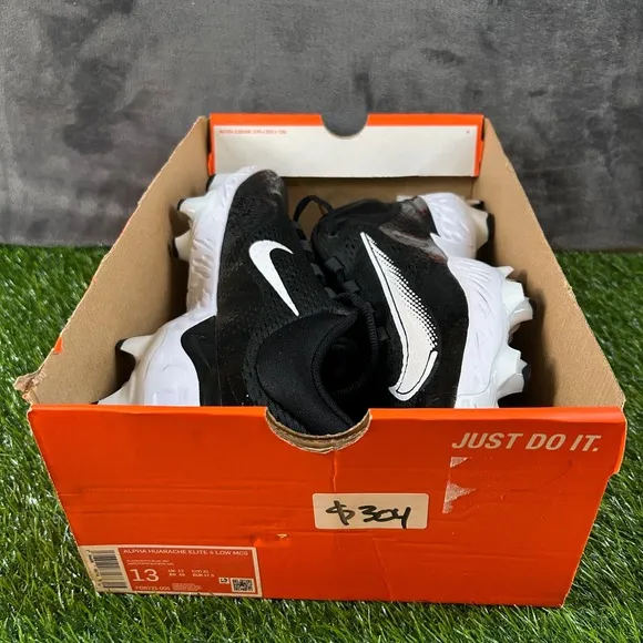 Nike Alpha Hurache Elite 4 Low MCS Baseball Cleats Molded Black White Mens 13