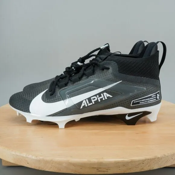 Nike Alpha Menace Elite 4 Mens Size 12 Football Cleats Black White Athletic NEW