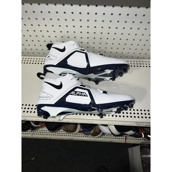 Nike Alpha Menace Pro 3 Mens Football Cleats Size 9.5 White Navy Blue Black