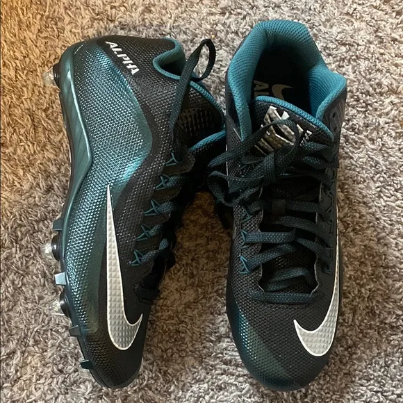 Nike Alpha Pro 2 TD Football Cleats Black, White, and Teal Size 11 NEW