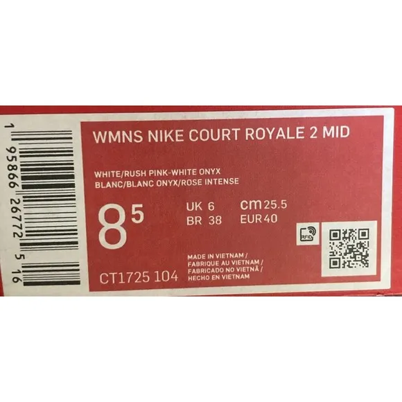 Nike Court Royale 2 Mid CT1725 White Pink Workout Shoes Womens 8.5 NEW In Box