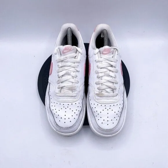 Nike Court Vision Sneaker Shoes Women's Size 8.5 White Pink Logo Low Top