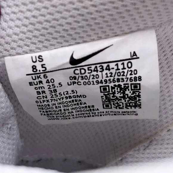 Nike Court Vision Sneaker Shoes Women's Size 8.5 White Pink Logo Low Top