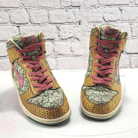 NIKE DUNK HIGH RARE 2007 Nori Desert Bloom - Sneakers, green, pink, size 9.5