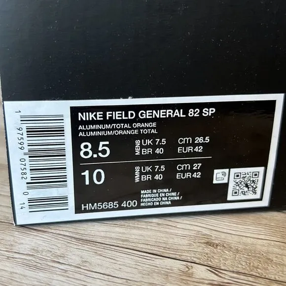 NIKE Field General 82 Aluminum/Total Orange  /Gum-Light Brown 8.5/10 NIB NWT New
