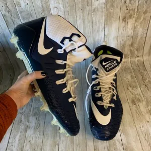 Nike Force Savage Pro Football Cleats Navy Blue &amp; White SIZE 18 880144 411