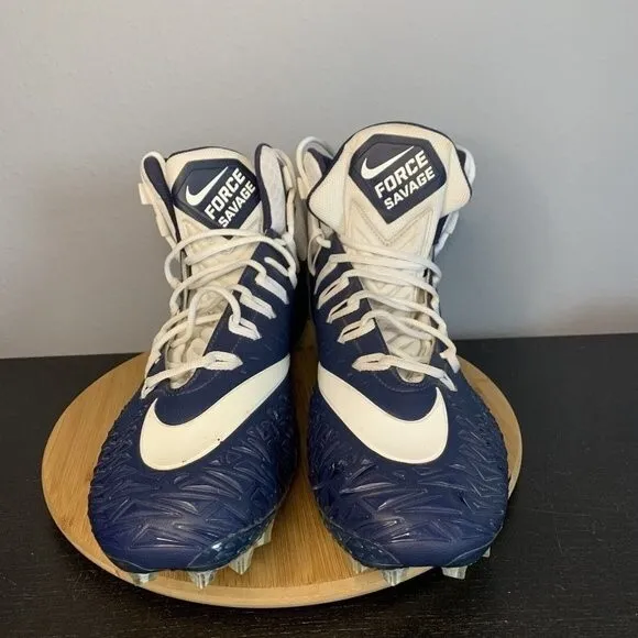 Nike Force Savage Pro Football Cleats Navy Blue &amp; White SIZE 18 880144 411