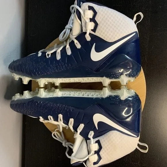 Nike Force Savage Pro Football Cleats Navy Blue &amp; White SIZE 18 880144 411