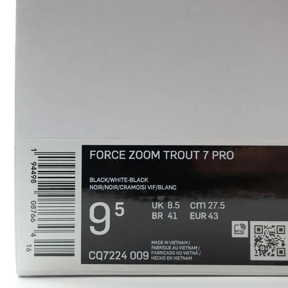 Nike Force Zoom Mike Trout 7 Mens Baseball Metal Cleats Black CQ7224-009 Siz 9.5