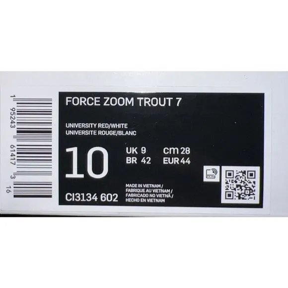 Nike Force Zoom Trout 7 Mens Metal Baseball Cleats Size 10 Red White CI3134-602