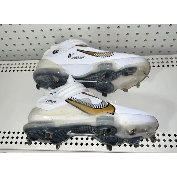 Nike Force Zoom Trout 7 Mens Metal Baseball Cleats Size 14 White Gold Black