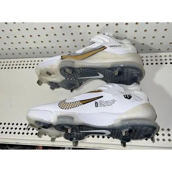 Nike Force Zoom Trout 7 Mens Metal Baseball Cleats Size 8 White Gold Black