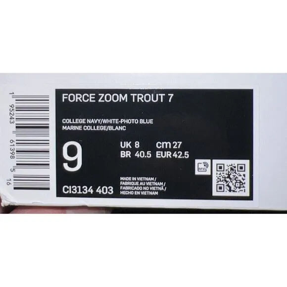 Nike Force Zoom Trout 7 Mens Metal Baseball Cleats Size 9 Navy Blue White