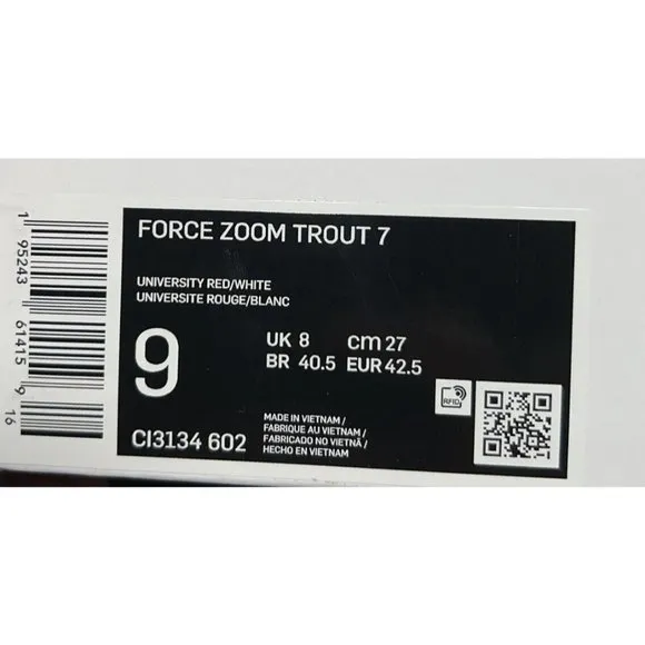 Nike Force Zoom Trout 7 Mens Metal Baseball Cleats Size 9 Red White CI3134-602