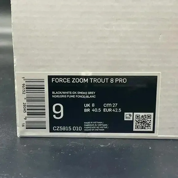NIKE FORCE ZOOM TROUT 8 PRO METAL SZ 9 BASEBALL CLEATS New BLACK CZ5915-010