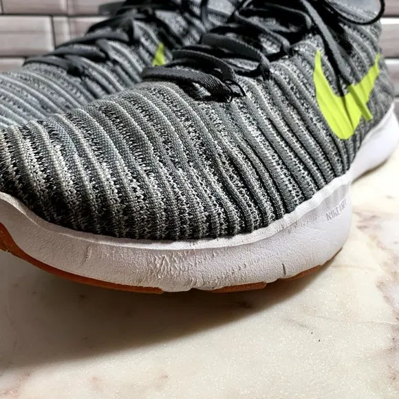 Nike Free Train Force Flyknit Mens 14 Wolf Gray Yellow Swoosh Athletic Shoes