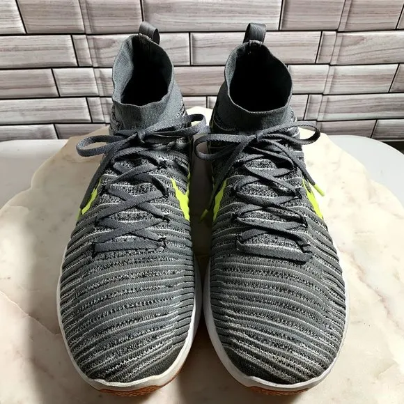 Nike Free Train Force Flyknit Mens 14 Wolf Gray Yellow Swoosh Athletic Shoes