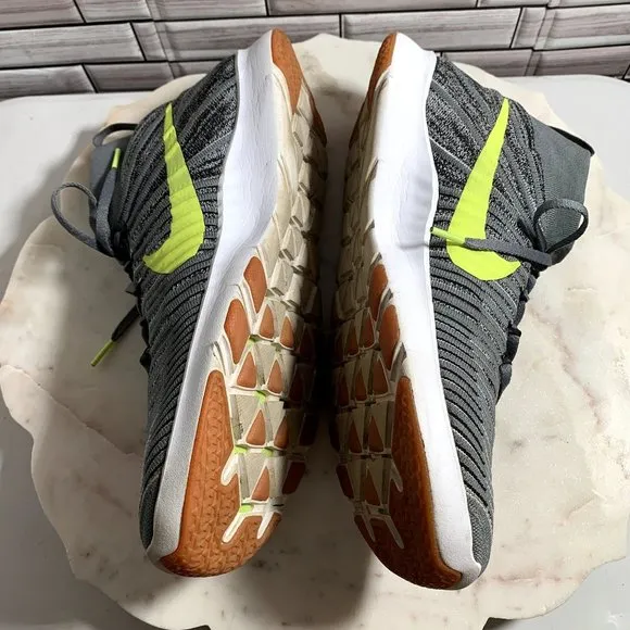 Nike Free Train Force Flyknit Mens 14 Wolf Gray Yellow Swoosh Athletic Shoes