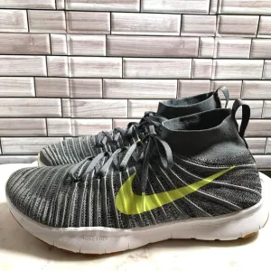 Nike Free Train Force Flyknit Mens 14 Wolf Gray Yellow Swoosh Athletic Shoes