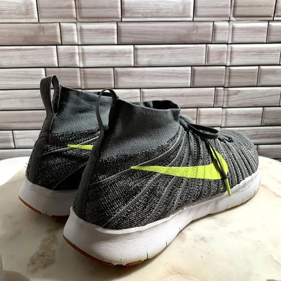 Nike Free Train Force Flyknit Mens 14 Wolf Gray Yellow Swoosh Athletic Shoes