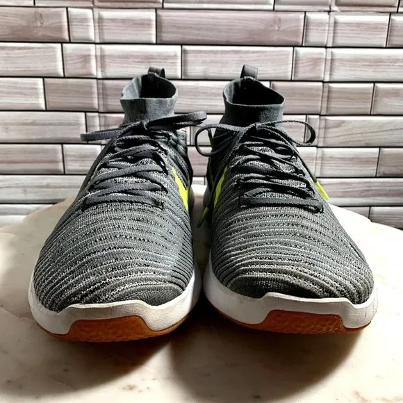 Nike Free Train Force Flyknit Mens 14 Wolf Gray Yellow Swoosh Athletic Shoes
