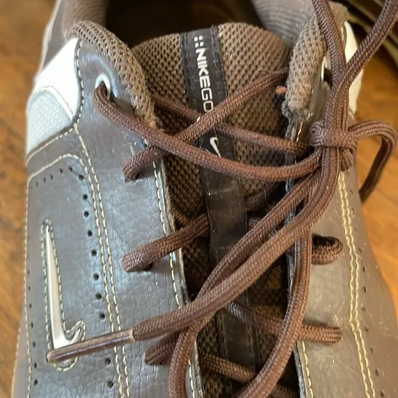 Nike Golf Shoes Air‎ Tour Saddle 336050-102 Lace Up Cleats Brown White Size 10.5