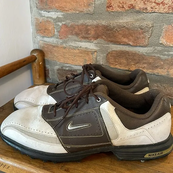 Nike Golf Shoes Air‎ Tour Saddle 336050-102 Lace Up Cleats Brown White Size 10.5