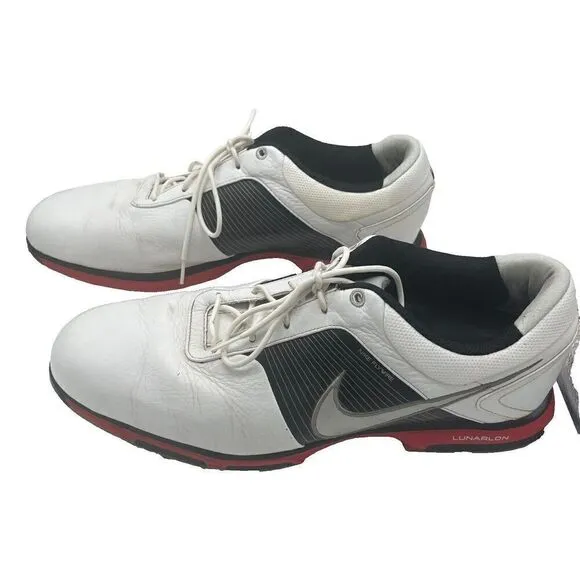 Nike Golf Shoes Cleats Flywire Lunarlon Mens White Black Red Size 13