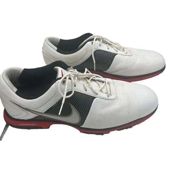 Nike Golf Shoes Cleats Flywire Lunarlon Mens White Black Red Size 13