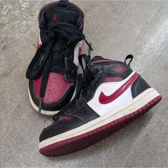 Nike Jordan 1 Mid Black Noble Red White Toddler Baby Sz 7C