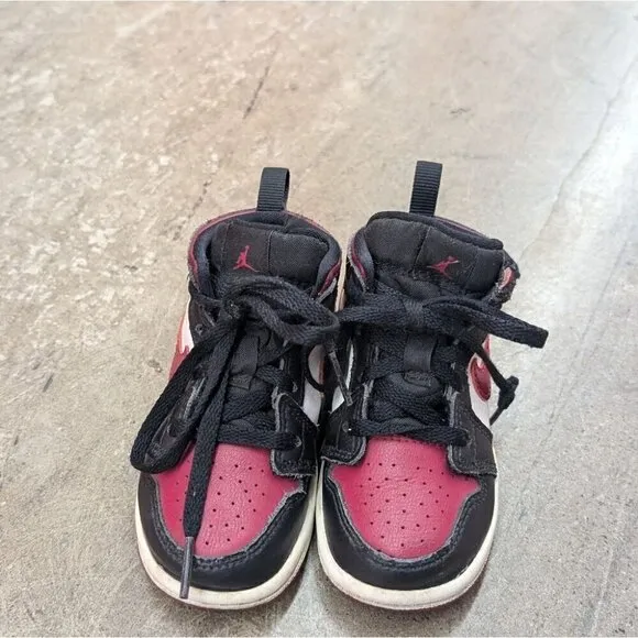 Nike Jordan 1 Mid Black Noble Red White Toddler Baby Sz 7C