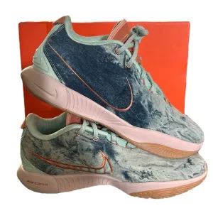 Nike LeBron XXI blue and White tie dye distressed Sneakers size 13 like new