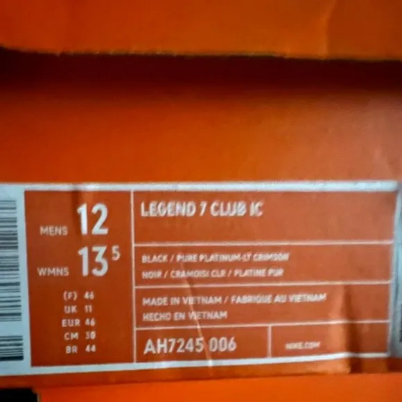 Nike Legend 7 Club IC Football Shoes AH7245-006 UNISEX MEN SIZE 12/WMNS 13.5 NIB