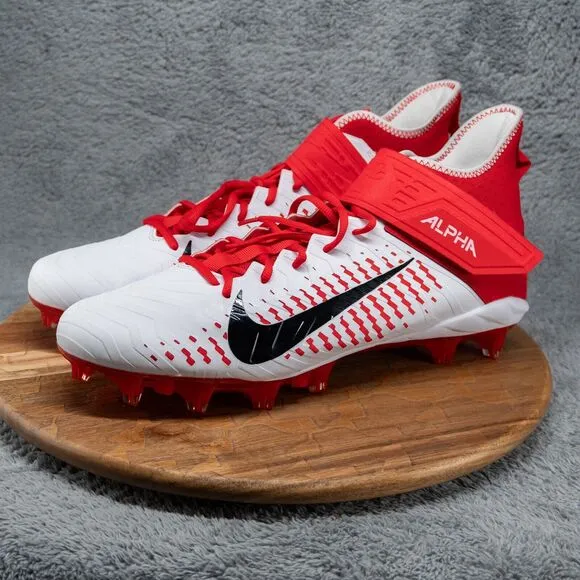 Nike Men’s 15 Alpha Menace Pro 2 MID Football Cleats White/Red BV3945-105 NEW
