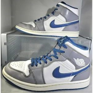 Nike Men's Air Jordan 1 Mid Cement Grey/White/True Blue Sneakers Size 8.5