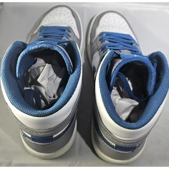 Nike Men's Air Jordan 1 Mid Cement Grey/White/True Blue Sneakers Size 8.5