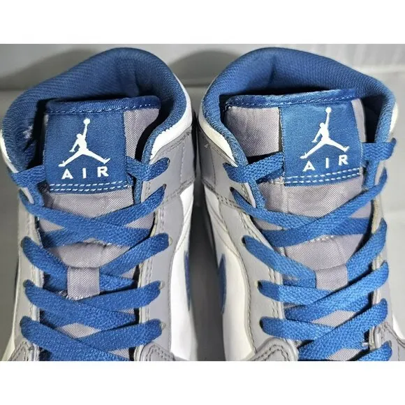 Nike Men's Air Jordan 1 Mid Cement Grey/White/True Blue Sneakers Size 8.5