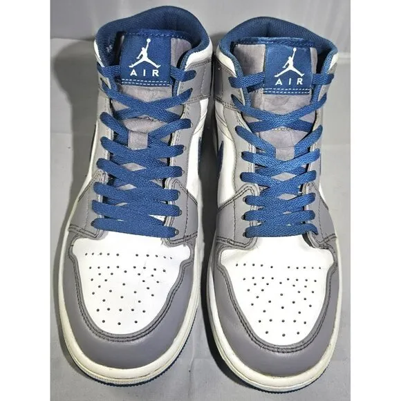Nike Men's Air Jordan 1 Mid Cement Grey/White/True Blue Sneakers Size 8.5