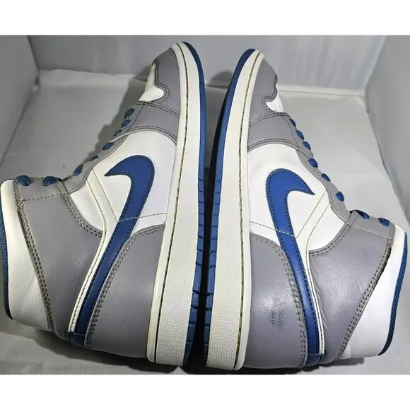 Nike Men's Air Jordan 1 Mid Cement Grey/White/True Blue Sneakers Size 8.5