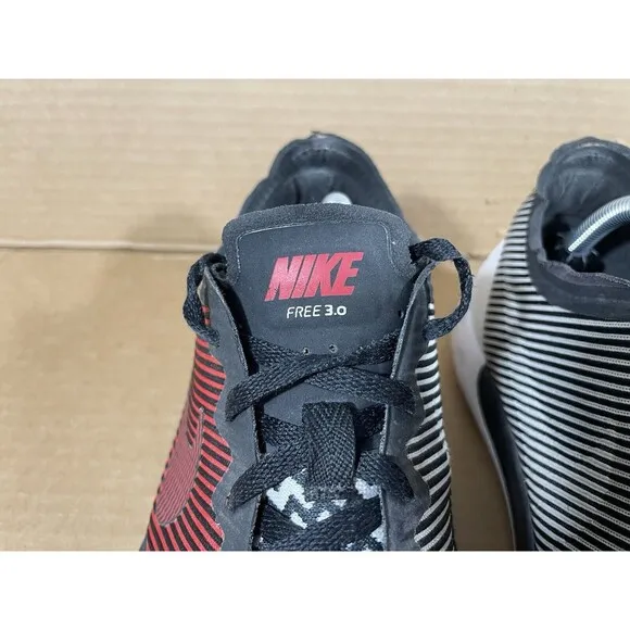 Nike Mens Athletic Running Shoes Free 3.0 Size 12 Sneaker Black Red Gray
