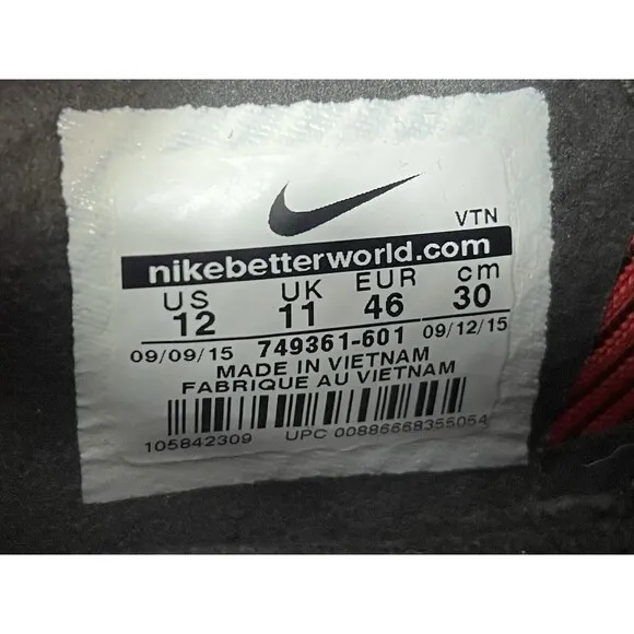 Nike Mens Athletic Running Shoes Free 3.0 Size 12 Sneaker Black Red Gray
