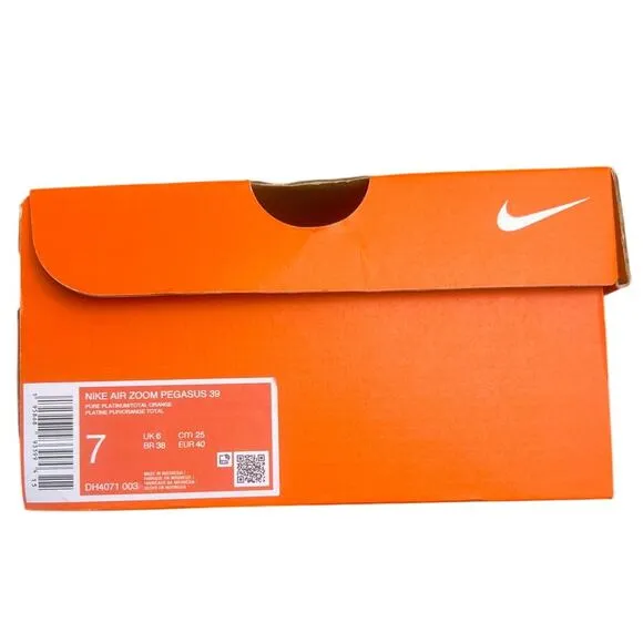 Nike Mens Pegasus 39 Road Running Shoes Size 7 Pure Platinum/Orange New