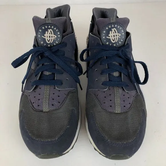 Nike Men's Size 11 Air Huarache Dark Grey Midnight Navy Blue Lace-Up Sneakers