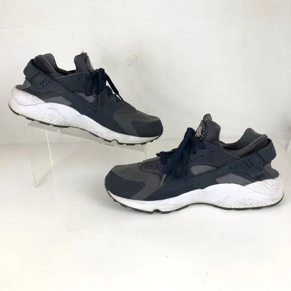 Nike Men's Size 11 Air Huarache Dark Grey Midnight Navy Blue Lace-Up Sneakers